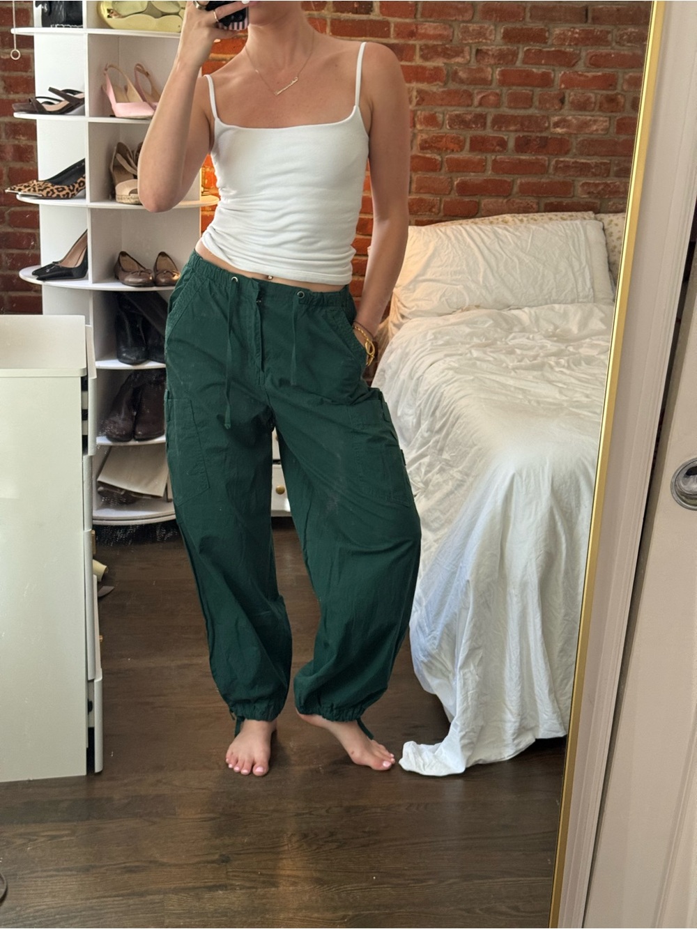 Dark Green Women's Drawstring Cargo Pants